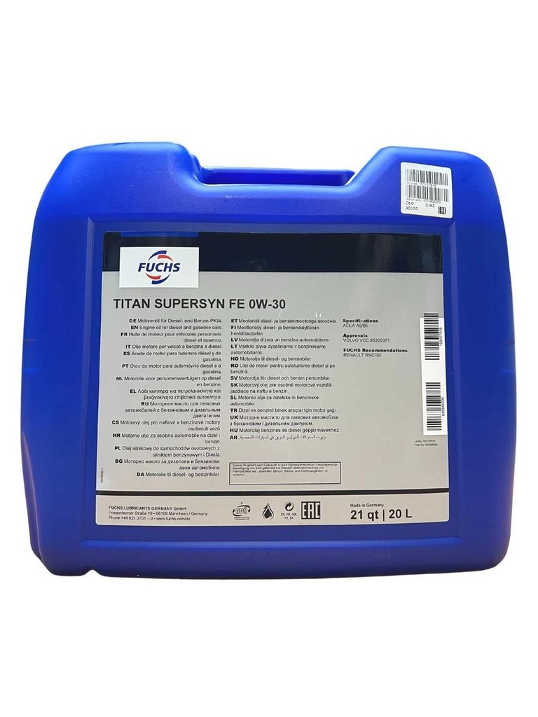 [602833013] FUCHS TITAN SUPERSYN FE 0W-30 Can 20L