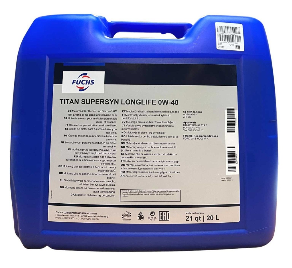 [602177438] FUCHS TITAN SUPERSYN LONGLIFE 0W-40 Can 20L